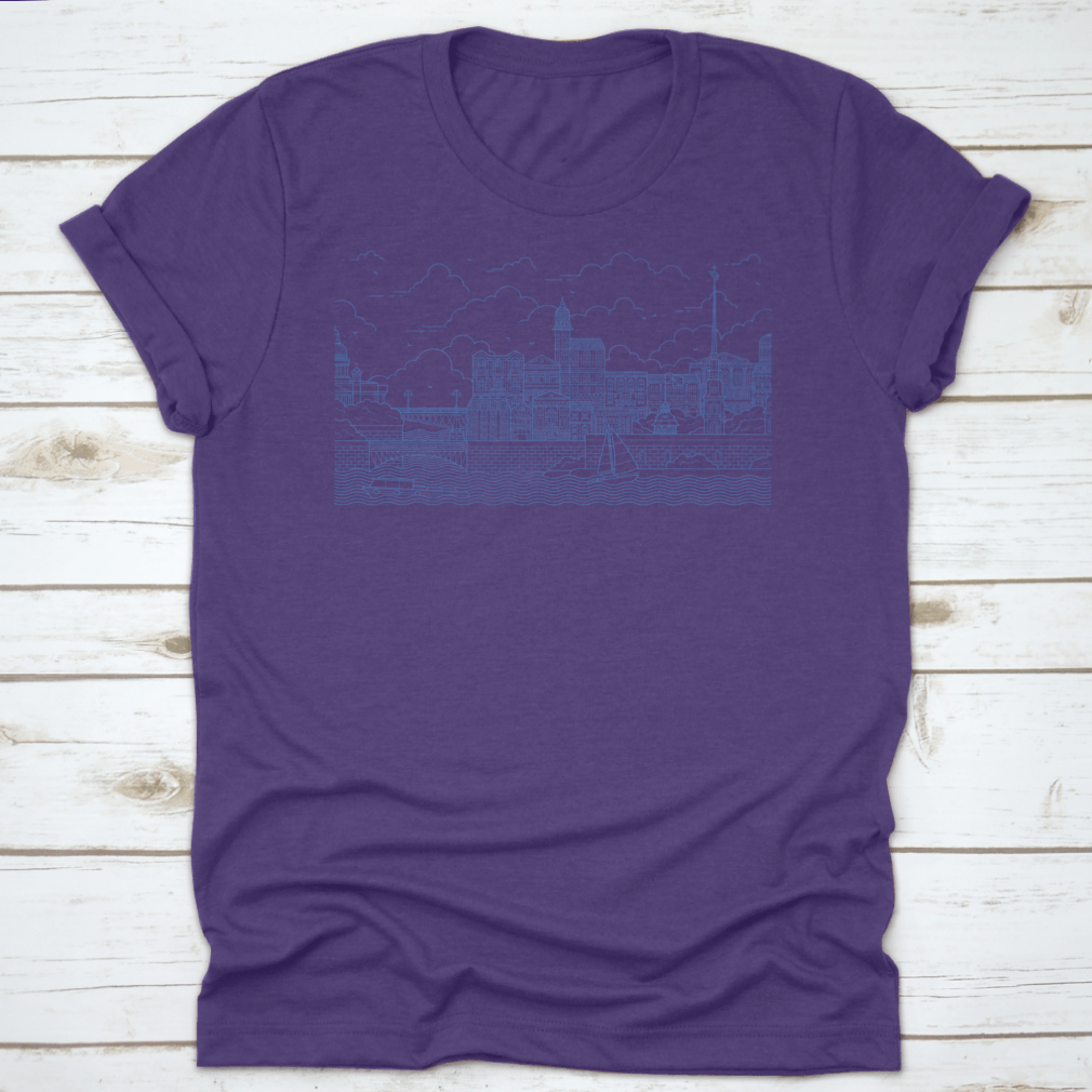 Saint-Petersburg line art illustration shirt showcasing iconic city landmarks in a stylish design.