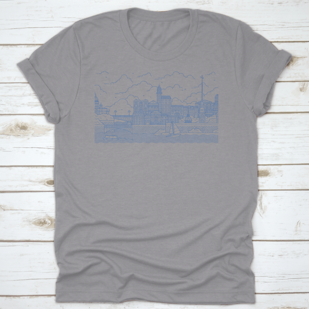 Saint-Petersburg line art illustration shirt showcasing iconic city landmarks in a stylish design.