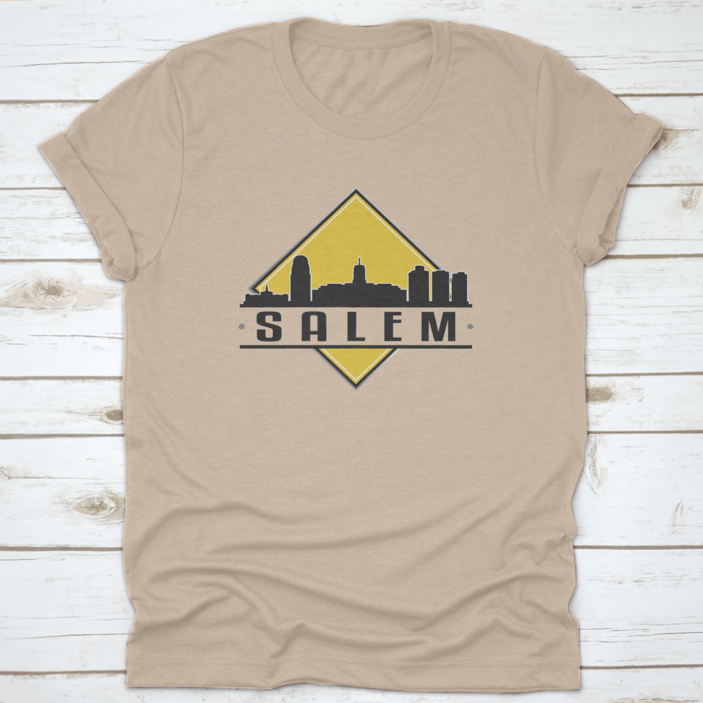 Salem, OR Skyline Logo t-shirt featuring a unique landscape design, made from soft cotton fabric.