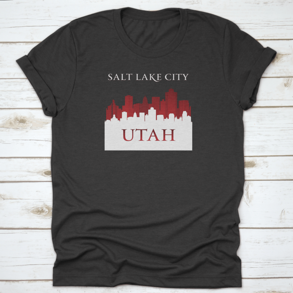 Vector illustration of the Salt Lake City skyline silhouette, showcasing iconic buildings against a minimalist background.