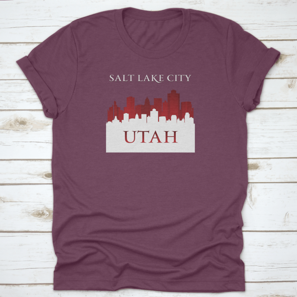 Vector illustration of the Salt Lake City skyline silhouette, showcasing iconic buildings against a minimalist background.