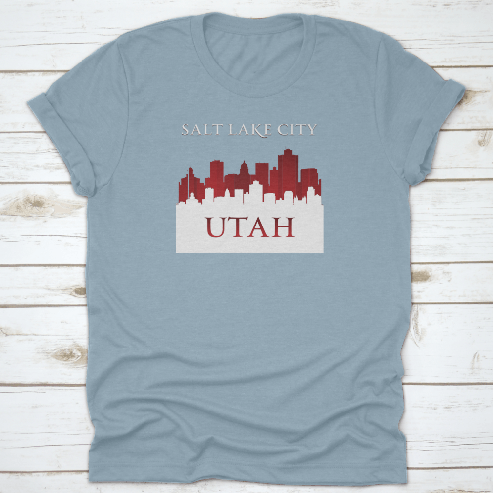 Vector illustration of the Salt Lake City skyline silhouette, showcasing iconic buildings against a minimalist background.