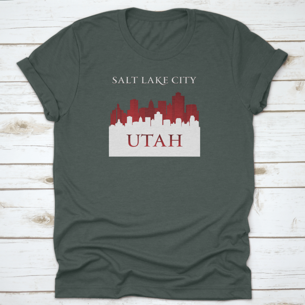 Vector illustration of the Salt Lake City skyline silhouette, showcasing iconic buildings against a minimalist background.