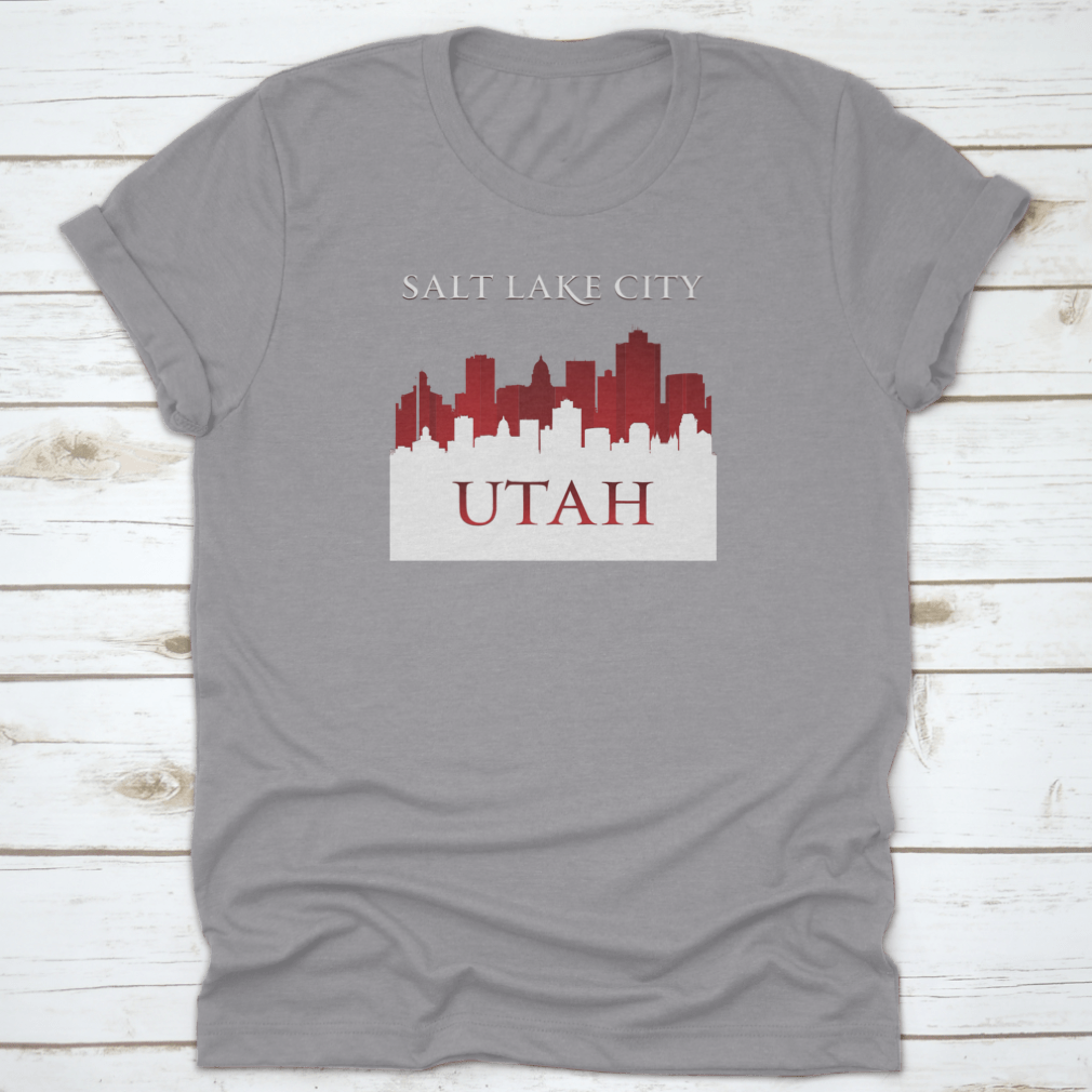 Vector illustration of the Salt Lake City skyline silhouette, showcasing iconic buildings against a minimalist background.