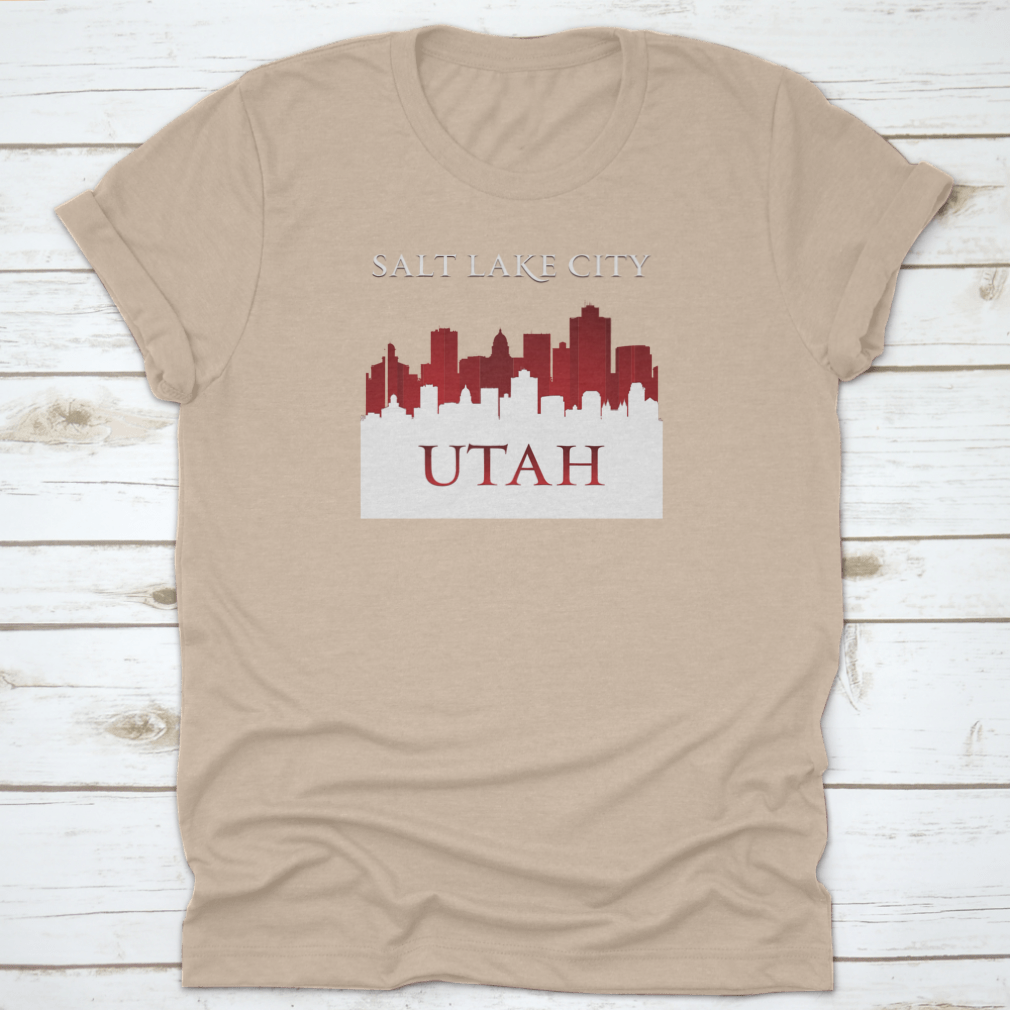 Vector illustration of the Salt Lake City skyline silhouette, showcasing iconic buildings against a minimalist background.