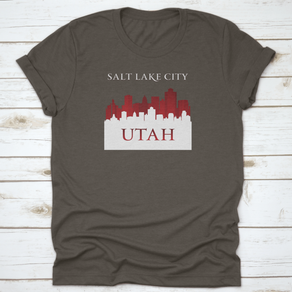 Vector illustration of the Salt Lake City skyline silhouette, showcasing iconic buildings against a minimalist background.