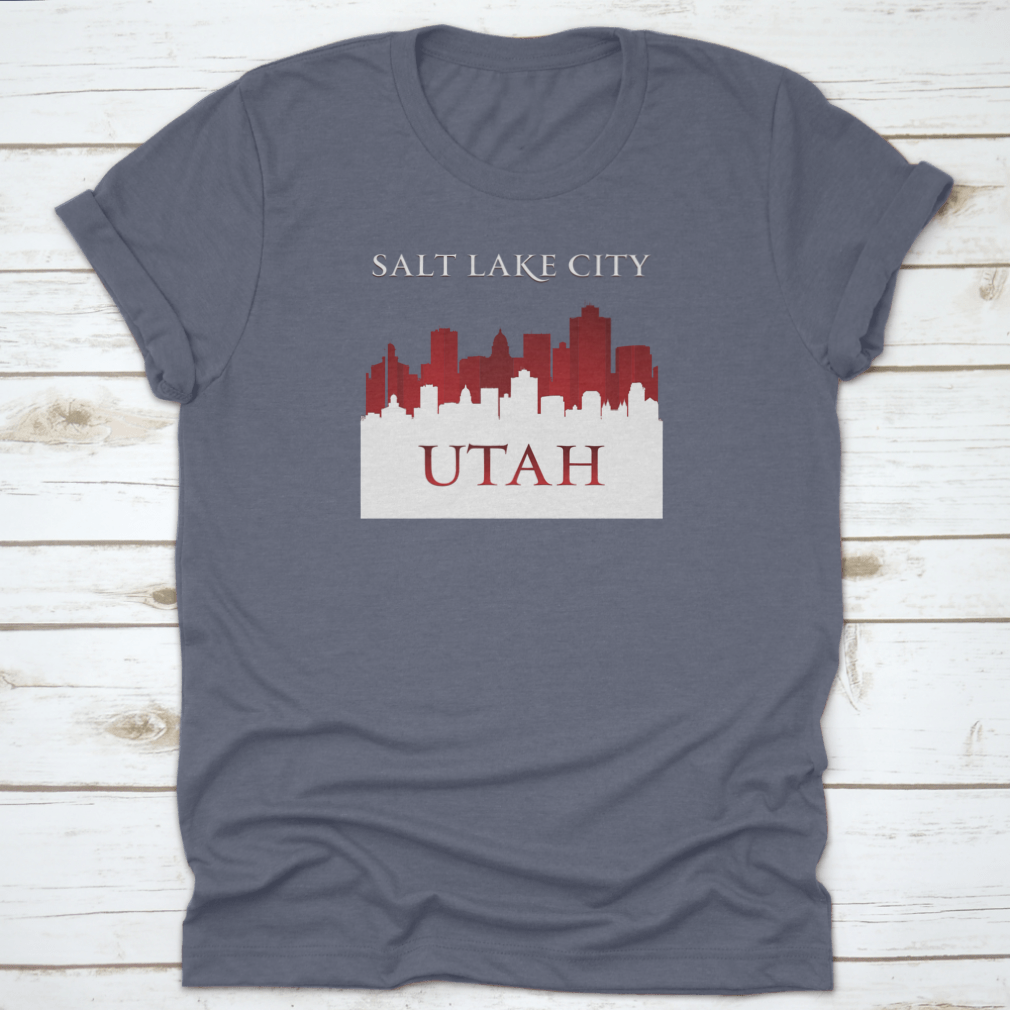 Vector illustration of the Salt Lake City skyline silhouette, showcasing iconic buildings against a minimalist background.