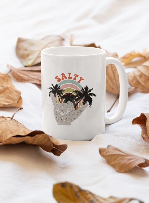 A stylish 11oz Salty Mug with a glossy finish and sturdy handle, perfect for coffee or tea.