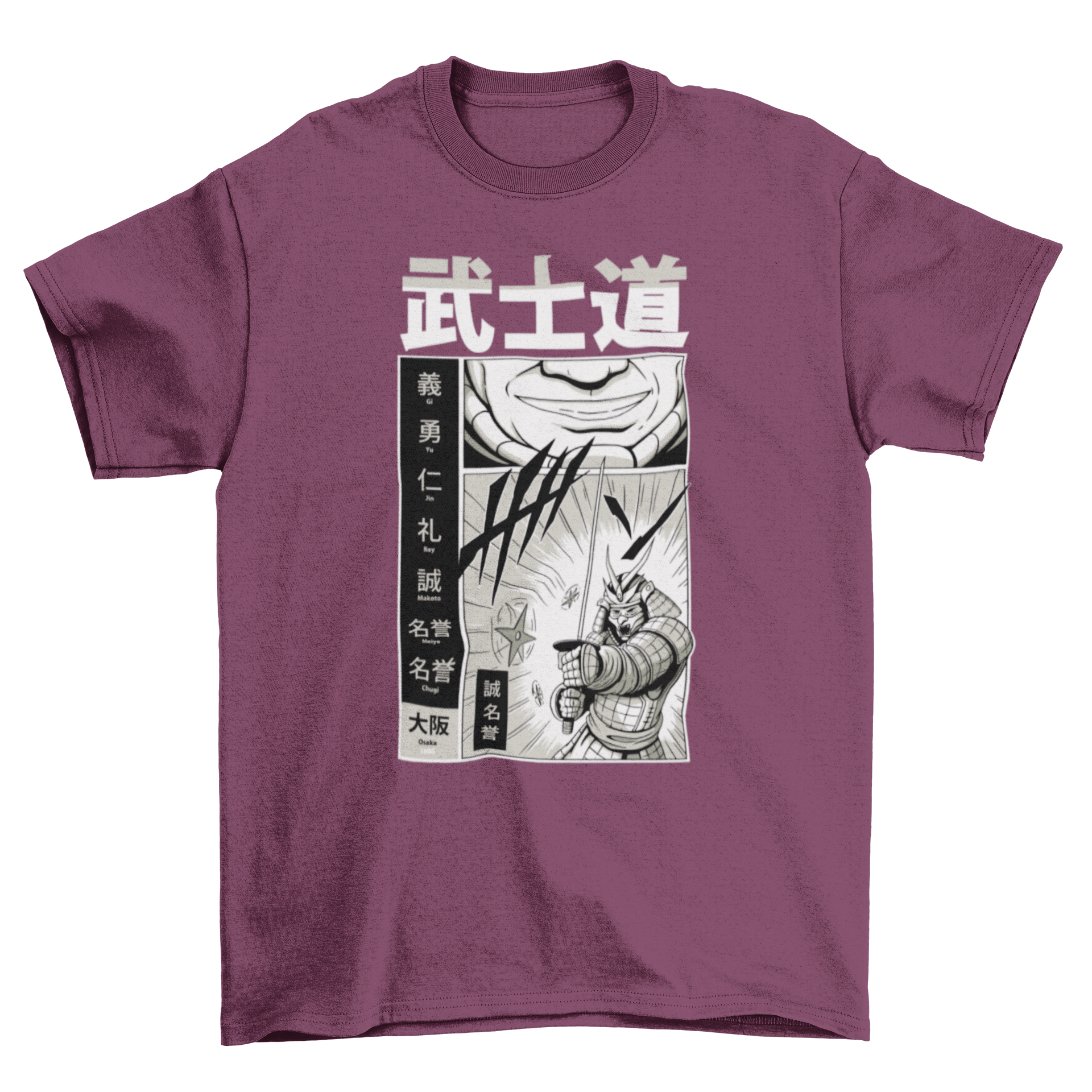 Samurai Bushido t-shirt featuring a detailed graphic of a samurai with a katana sword.