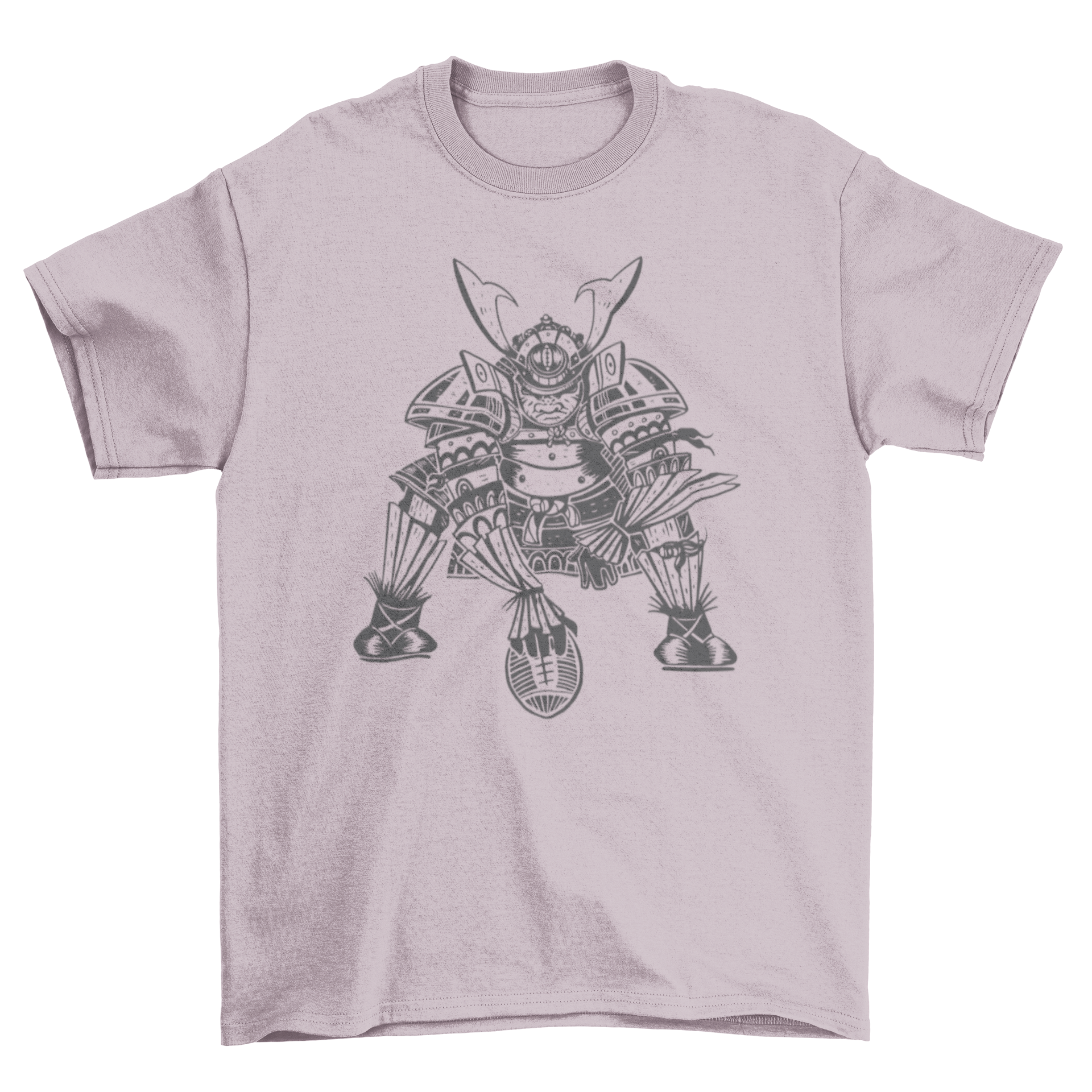 A stylish t-shirt featuring a hand-drawn samurai playing football, showcasing a unique blend of culture and sport.