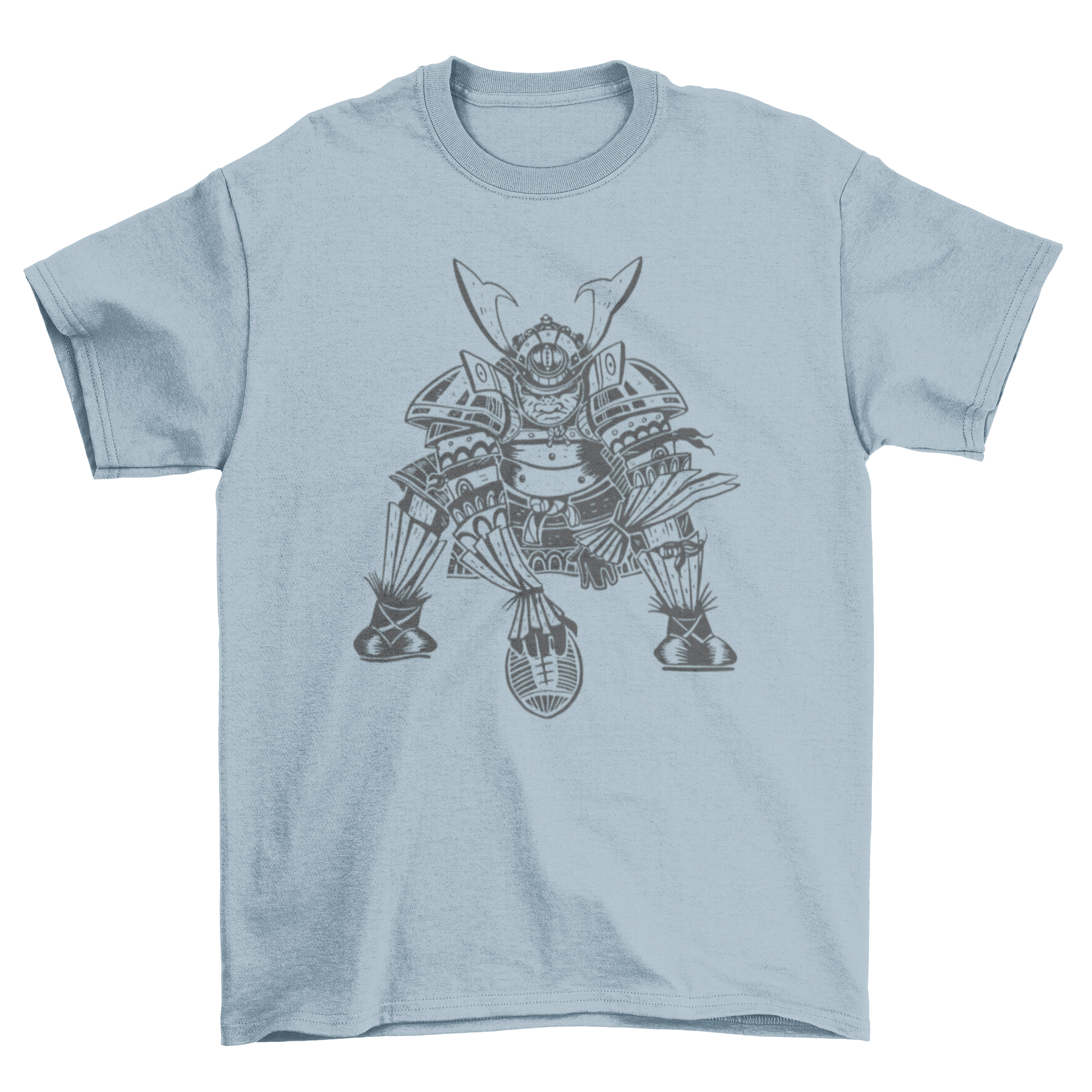 A stylish t-shirt featuring a hand-drawn samurai playing football, showcasing a unique blend of culture and sport.