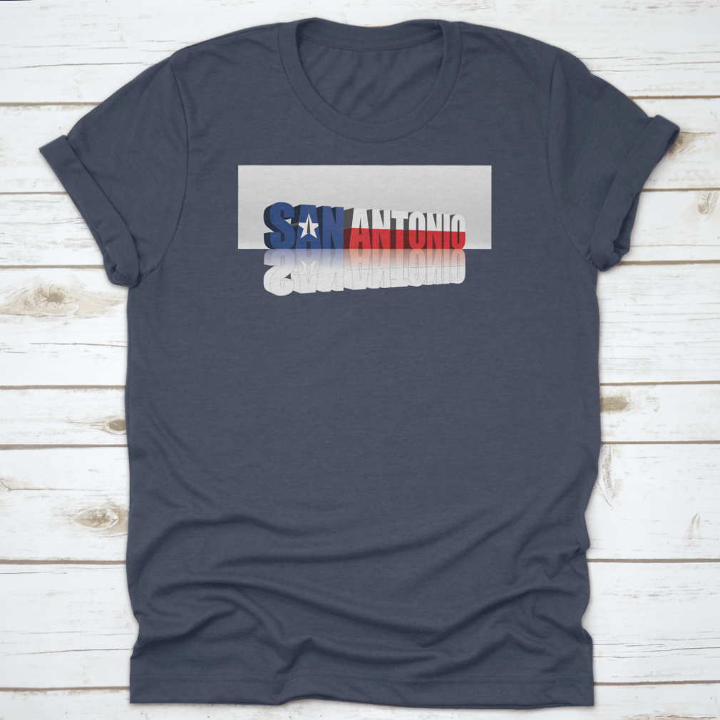 San Antonio American Flag t-shirt featuring a modern 3D style text design, made from 100% cotton with a classic fit.