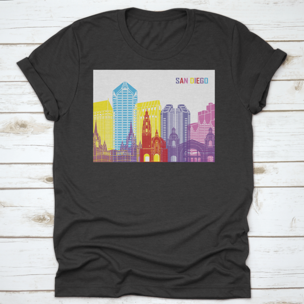 Editable vector file featuring the San Diego skyline, showcasing iconic buildings and structures in a clean design.