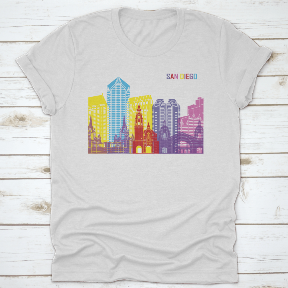 Editable vector file featuring the San Diego skyline, showcasing iconic buildings and structures in a clean design.