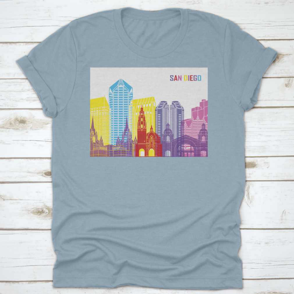 Editable vector file featuring the San Diego skyline, showcasing iconic buildings and structures in a clean design.