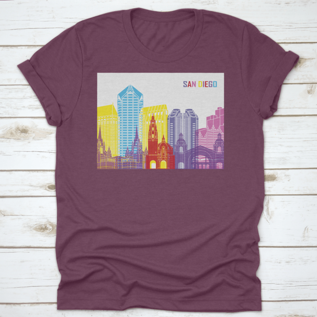 Editable vector file featuring the San Diego skyline, showcasing iconic buildings and structures in a clean design.