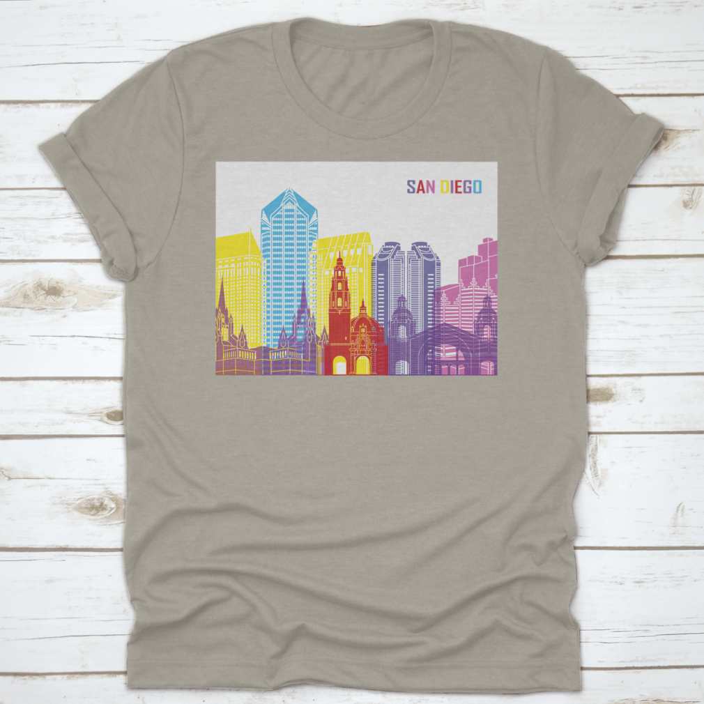 Editable vector file featuring the San Diego skyline, showcasing iconic buildings and structures in a clean design.