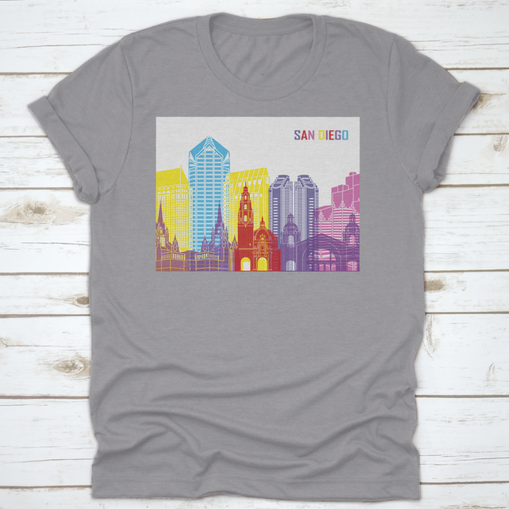 Editable vector file featuring the San Diego skyline, showcasing iconic buildings and structures in a clean design.