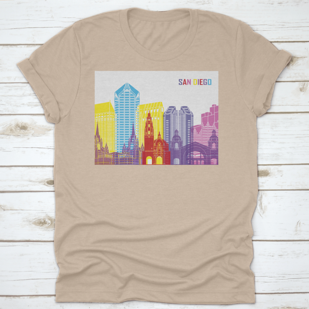 Editable vector file featuring the San Diego skyline, showcasing iconic buildings and structures in a clean design.