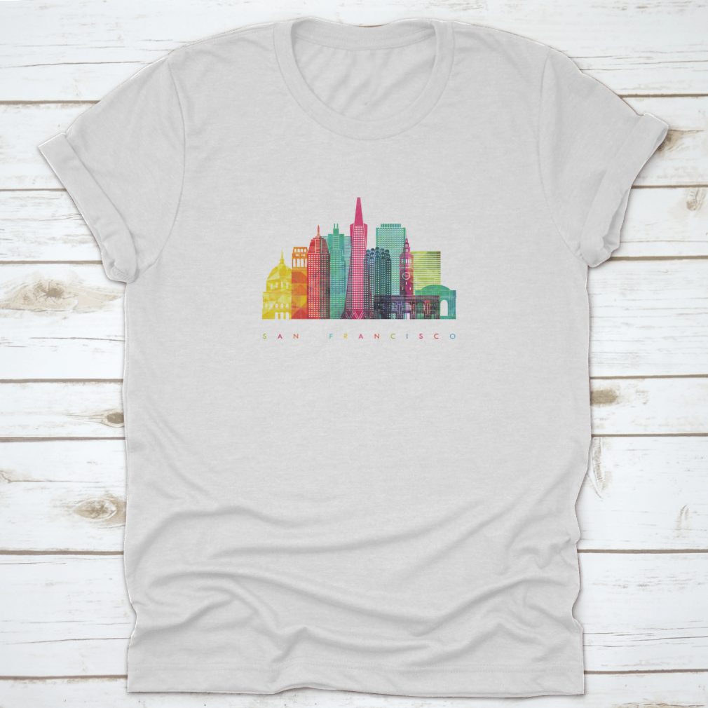 Colorful vector graphic of the San Francisco skyline featuring iconic landmarks.