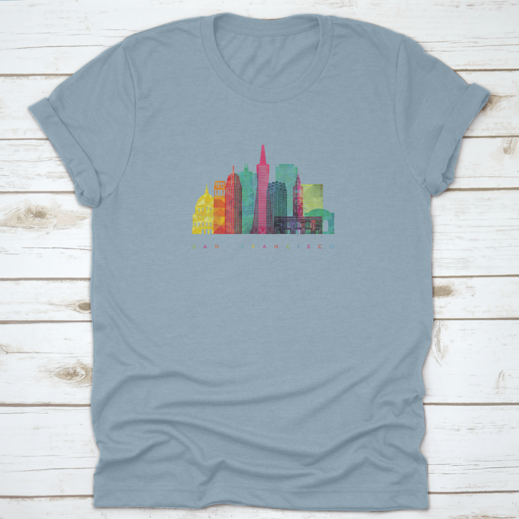 Colorful vector graphic of the San Francisco skyline featuring iconic landmarks.