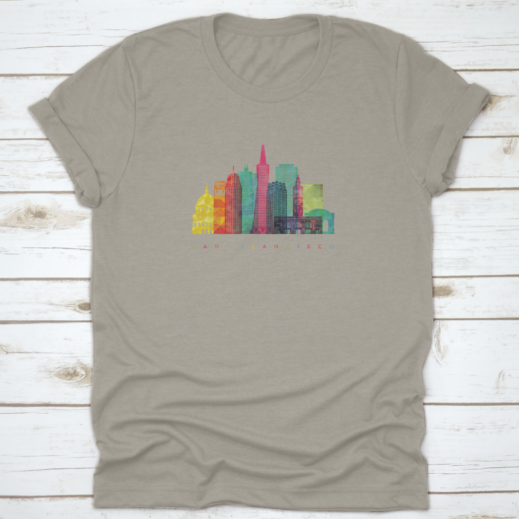 Colorful vector graphic of the San Francisco skyline featuring iconic landmarks.