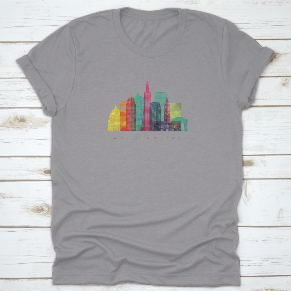 Colorful vector graphic of the San Francisco skyline featuring iconic landmarks.