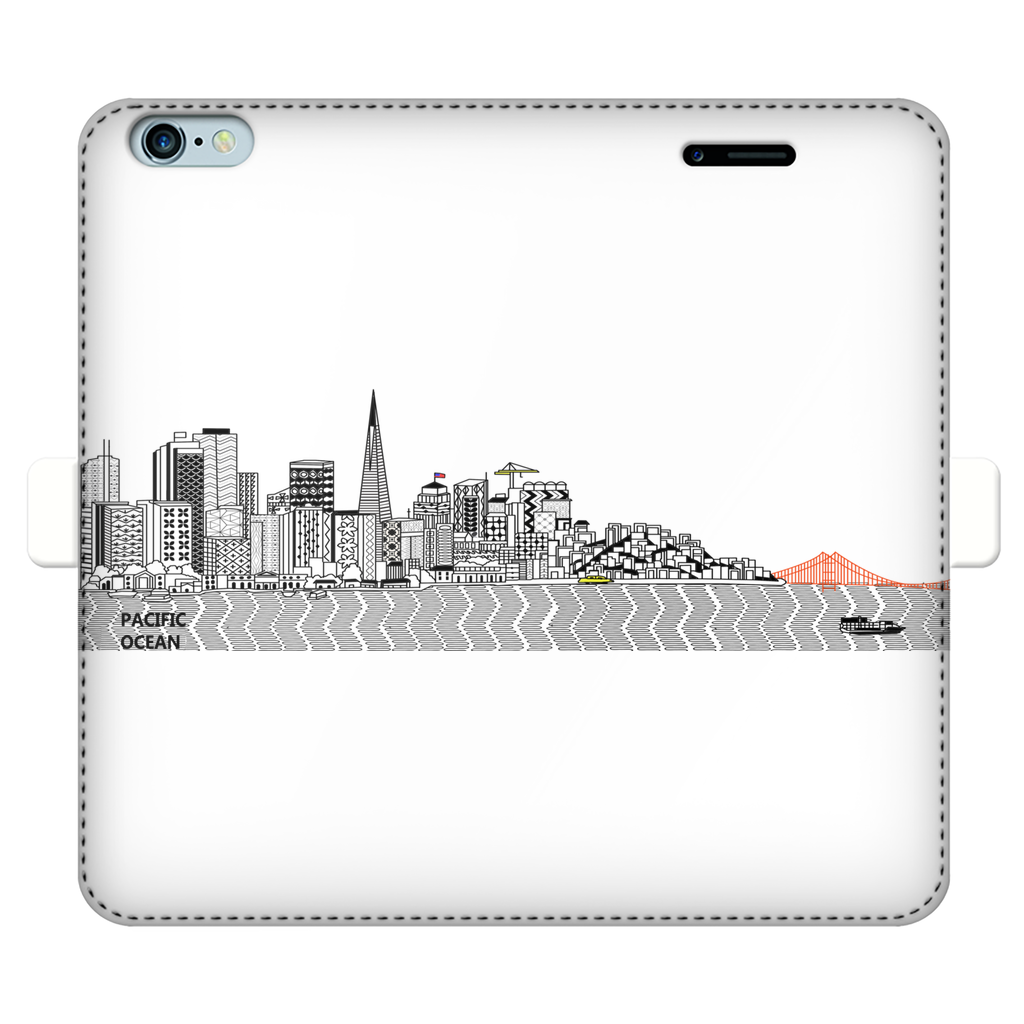 San Francisco Towel Fully Printed Wallet Case showcasing vibrant designs, magnetic closure, and faux leather material, suitable for iPhone and Samsung models.