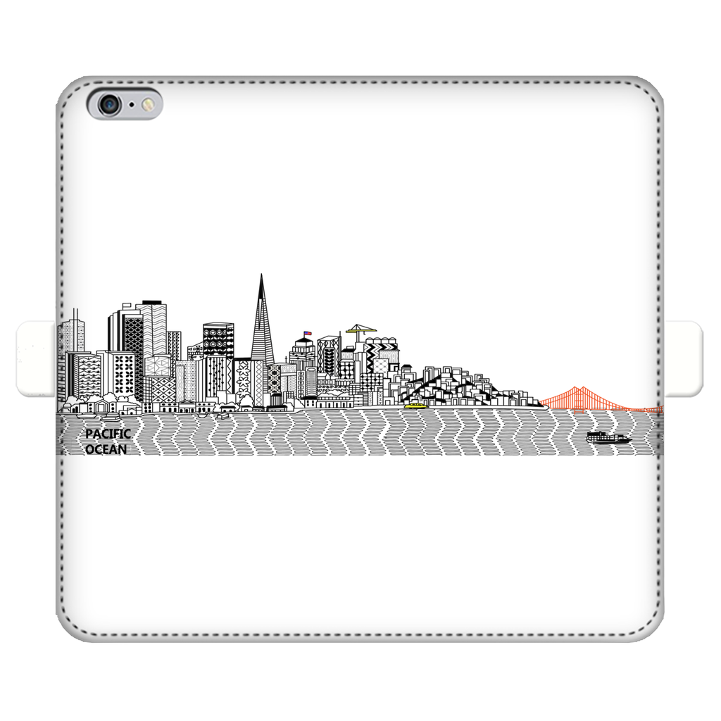 San Francisco Towel Fully Printed Wallet Case showcasing vibrant designs, magnetic closure, and faux leather material, suitable for iPhone and Samsung models.