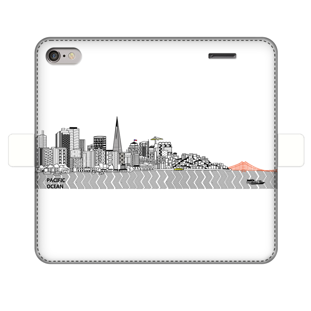 San Francisco Towel Fully Printed Wallet Case showcasing vibrant designs, magnetic closure, and faux leather material, suitable for iPhone and Samsung models.