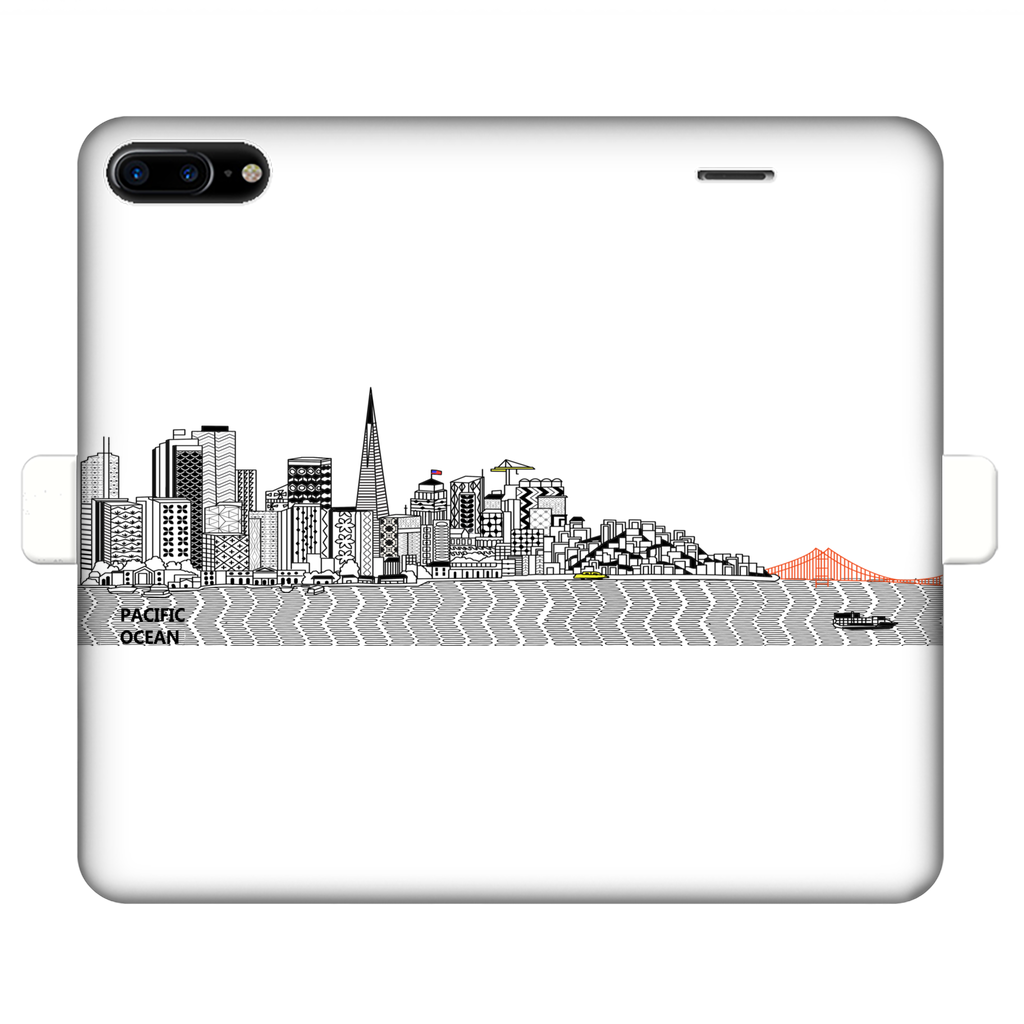 San Francisco Towel Fully Printed Wallet Case showcasing vibrant designs, magnetic closure, and faux leather material, suitable for iPhone and Samsung models.