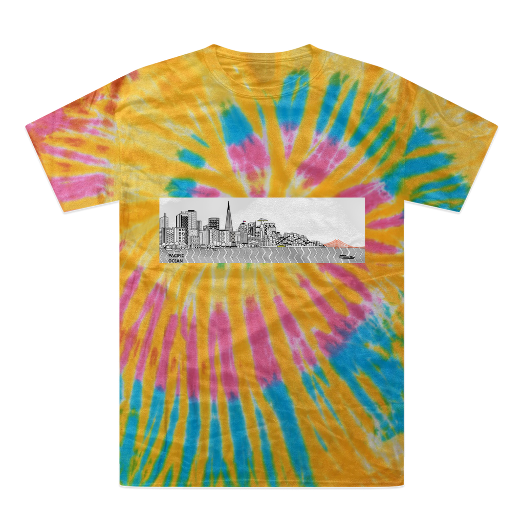 San Francisco Towel Tie-Dye T-Shirt featuring vibrant colors and a double-needle stitched neckline, made from 100% heavyweight cotton.