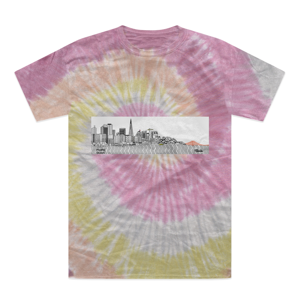 San Francisco Towel Tie-Dye T-Shirt featuring vibrant colors and a double-needle stitched neckline, made from 100% heavyweight cotton.