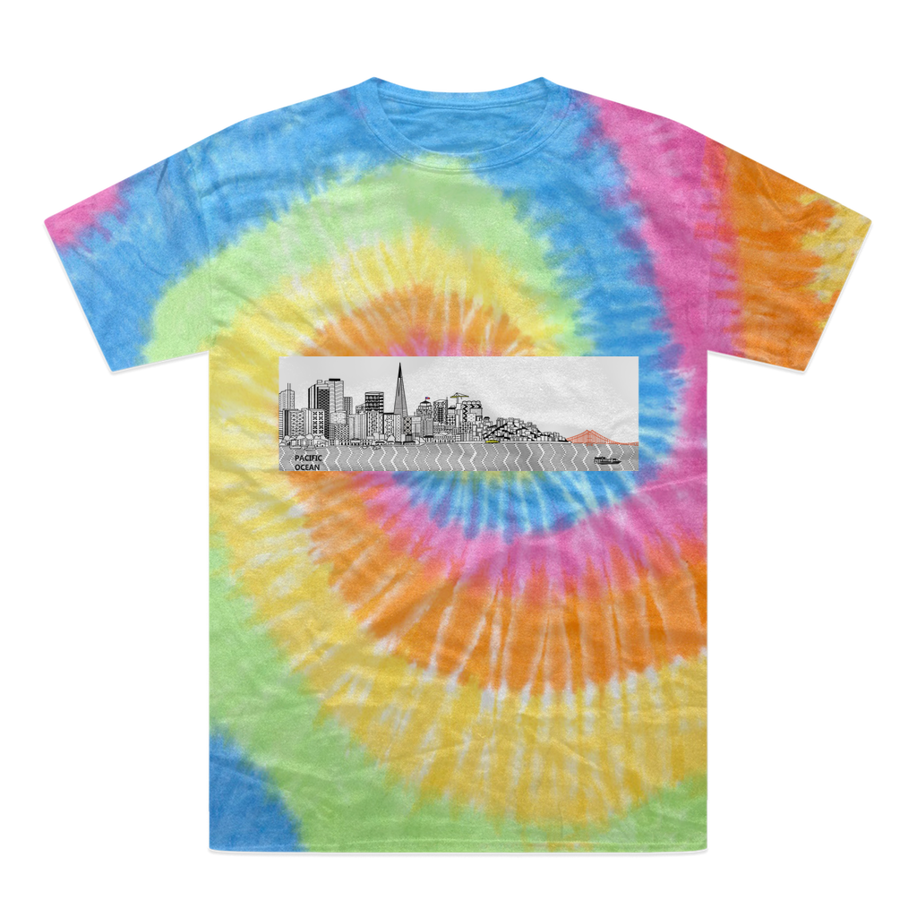 San Francisco Towel Tie-Dye T-Shirt featuring vibrant colors and a double-needle stitched neckline, made from 100% heavyweight cotton.