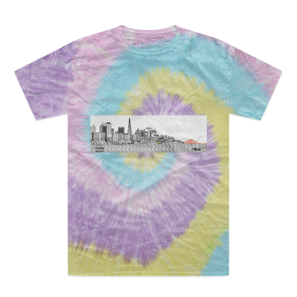 San Francisco Towel Tie-Dye T-Shirt featuring vibrant colors and a double-needle stitched neckline, made from 100% heavyweight cotton.