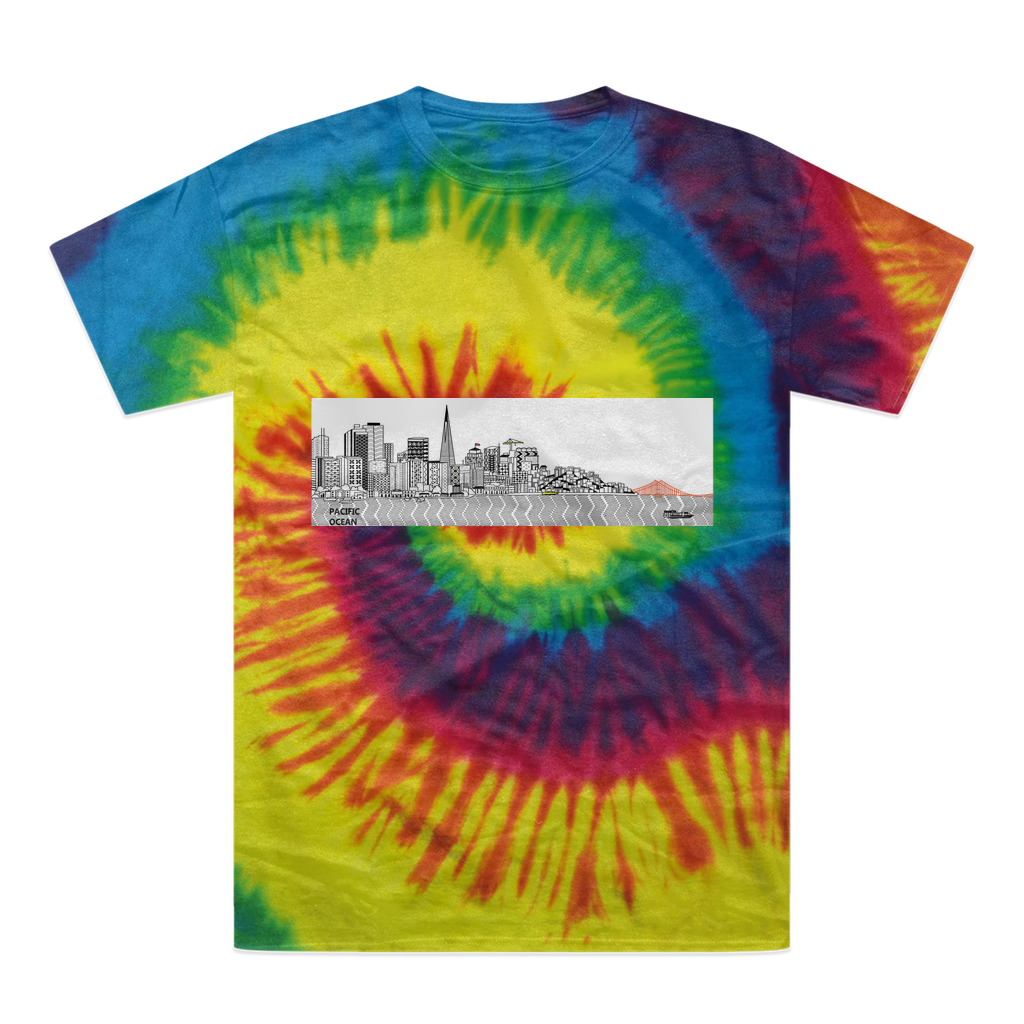 San Francisco Towel Tie-Dye T-Shirt featuring vibrant colors and a double-needle stitched neckline, made from 100% heavyweight cotton.