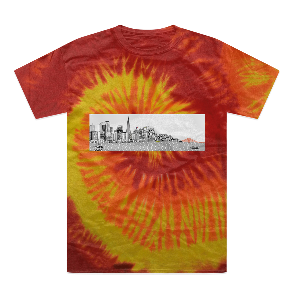 San Francisco Towel Tie-Dye T-Shirt featuring vibrant colors and a double-needle stitched neckline, made from 100% heavyweight cotton.