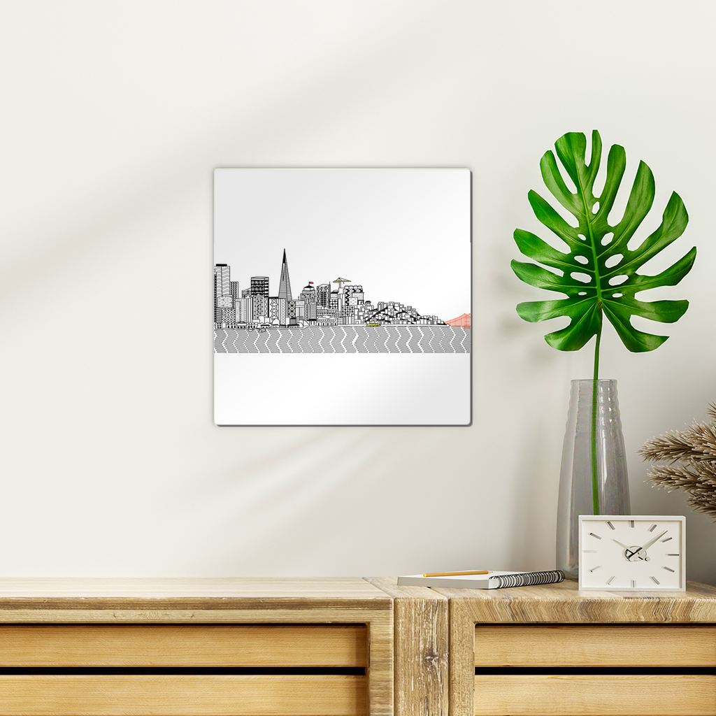 San Francisco Towel Wall Tile in gloss white finish, showcasing repositionable adhesive mounting for easy photo display.