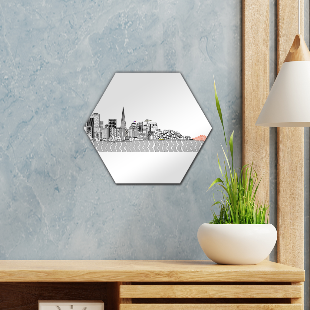 San Francisco Towel Wall Tile in gloss white finish, showcasing repositionable adhesive mounting for easy photo display.