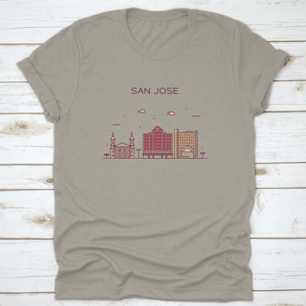 A modern linear art vector design of the San Jose skyline, showcasing iconic buildings in a stylish and contemporary style.