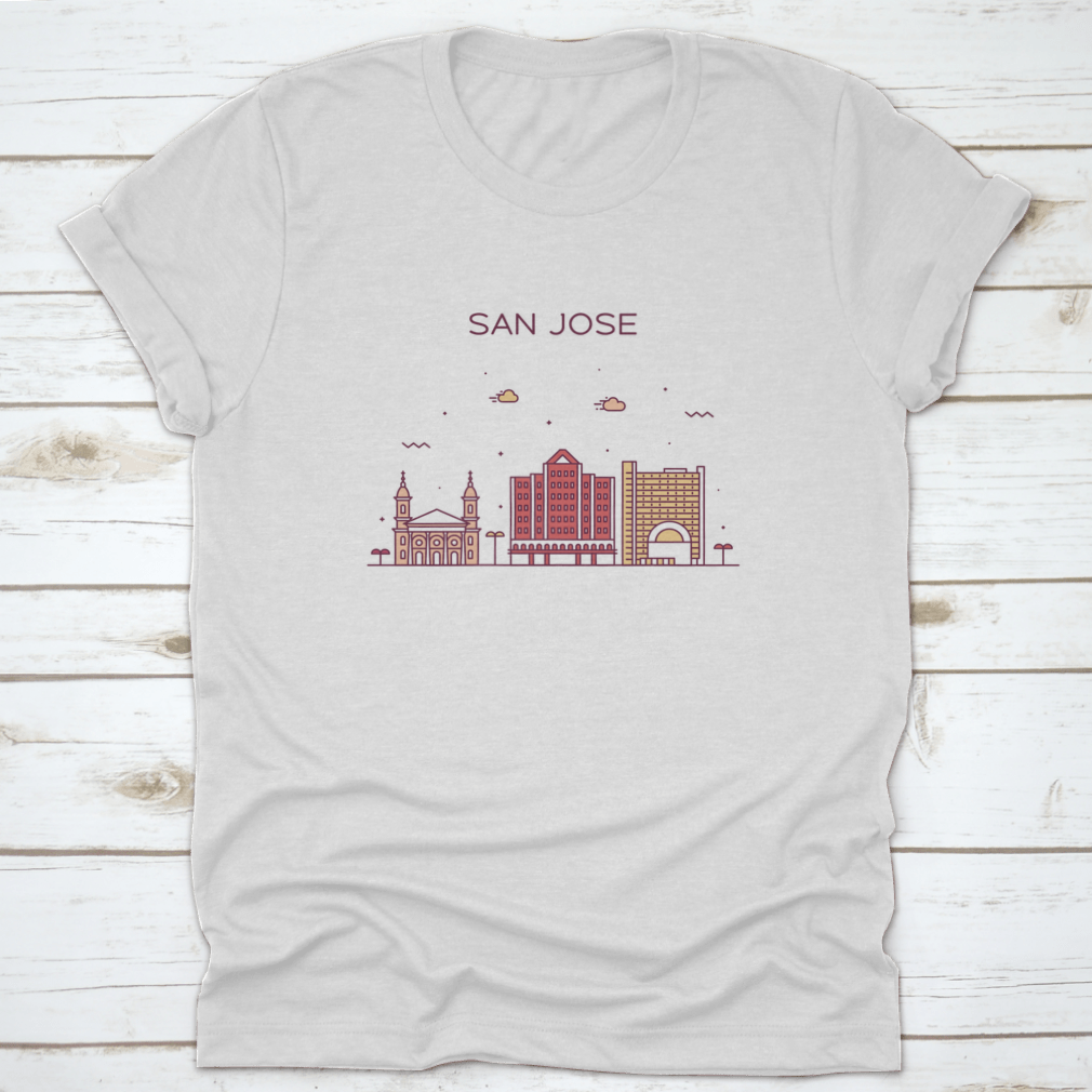 A modern linear art vector design of the San Jose skyline, showcasing iconic buildings in a stylish and contemporary style.