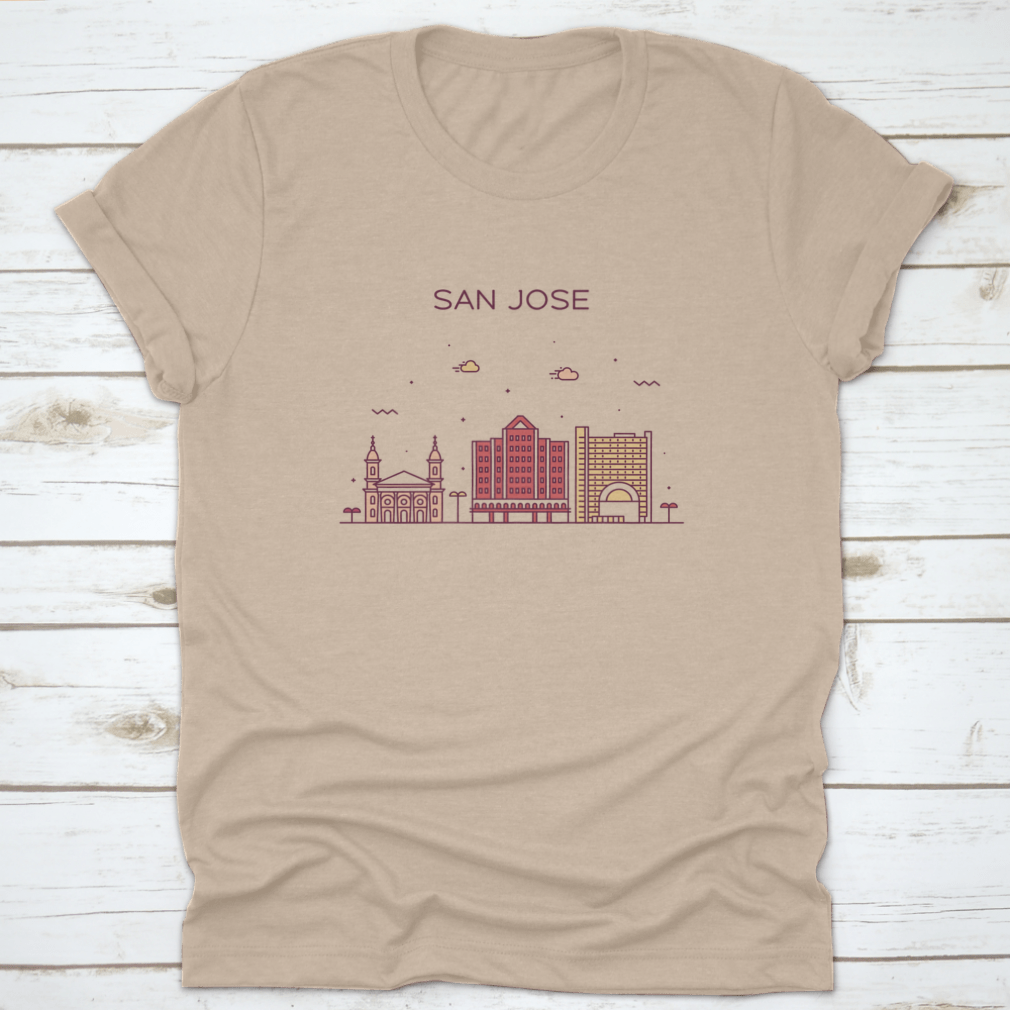 A modern linear art vector design of the San Jose skyline, showcasing iconic buildings in a stylish and contemporary style.