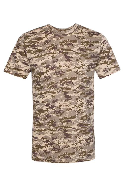 A stylish Sand Digital Camo T-Shirt made from 100% combed ringspun cotton, featuring a unique digital camouflage pattern.