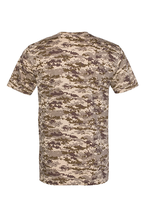 A stylish Sand Digital Camo T-Shirt made from 100% combed ringspun cotton, featuring a unique digital camouflage pattern.