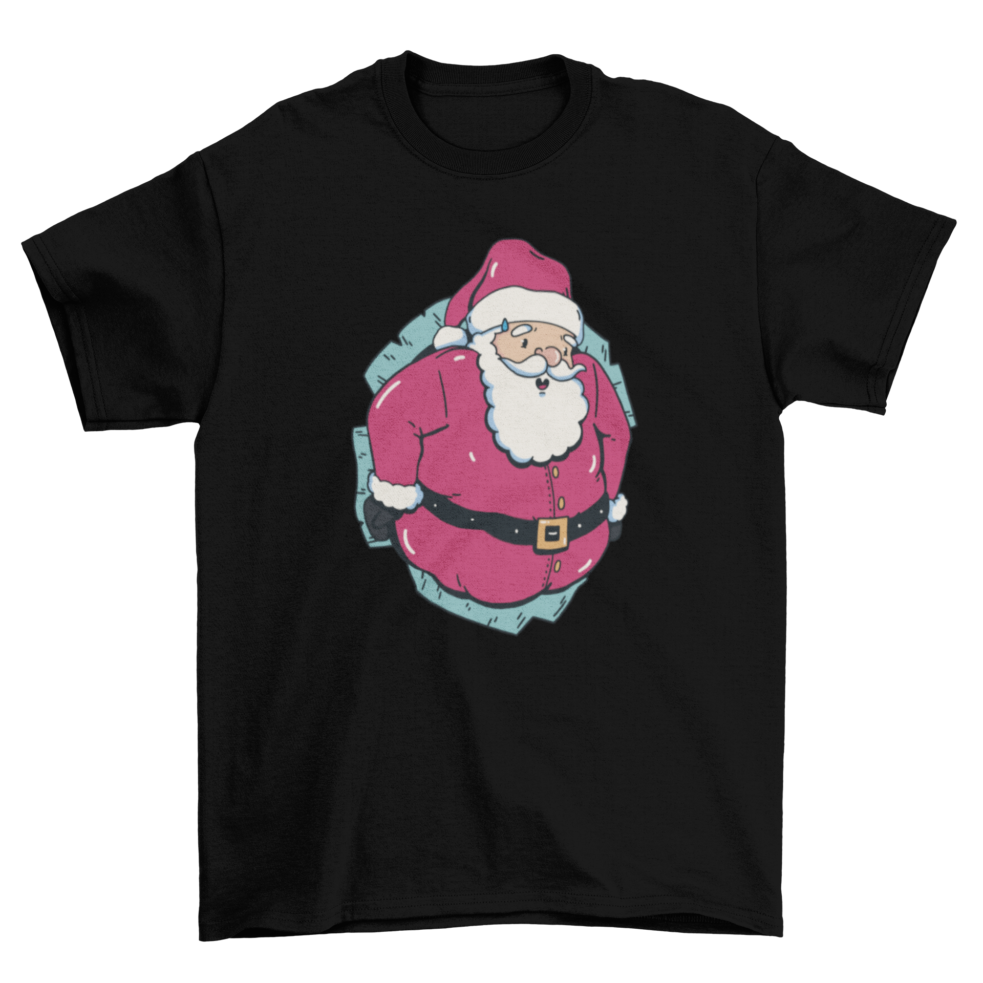 A festive Christmas t-shirt featuring Santa Claus playfully emerging from a hole, perfect for holiday celebrations.