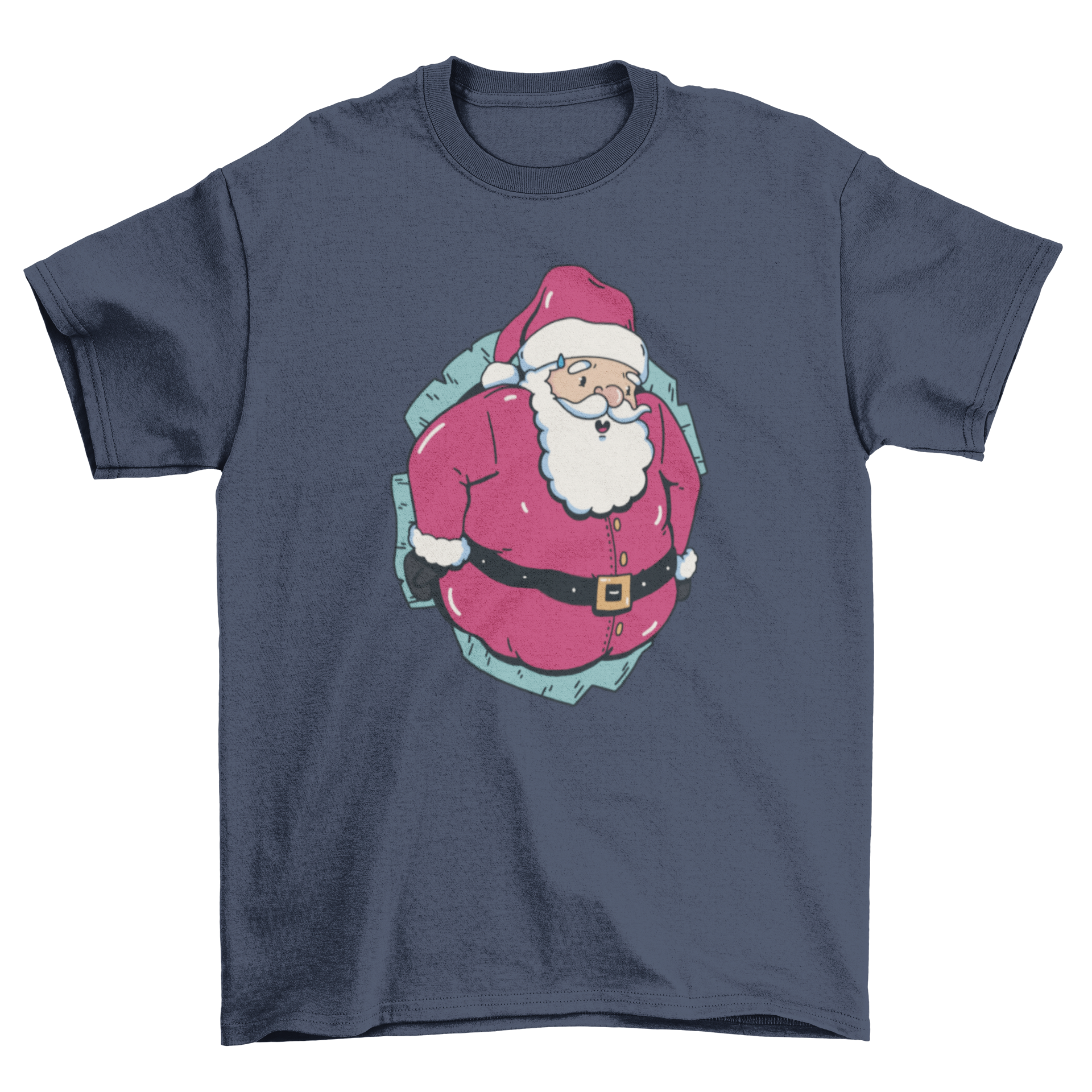 A festive Christmas t-shirt featuring Santa Claus playfully emerging from a hole, perfect for holiday celebrations.