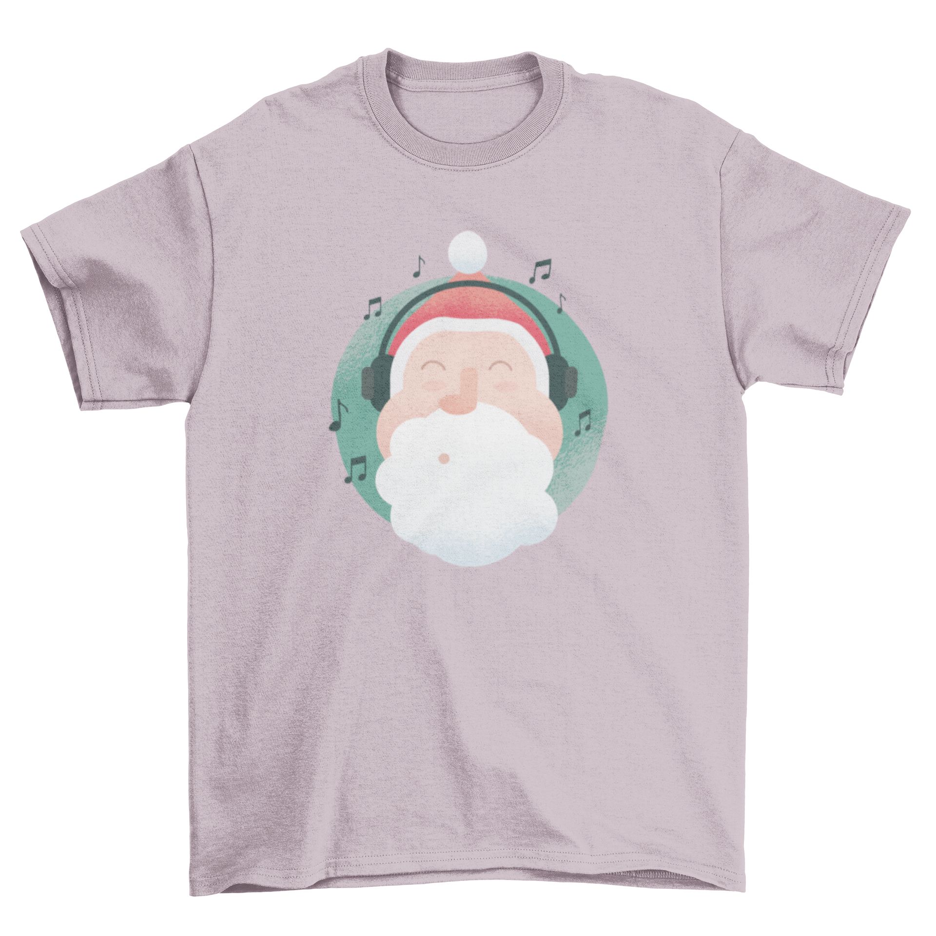 A festive t-shirt featuring Santa Claus wearing a headset, surrounded by musical notes, perfect for holiday celebrations.