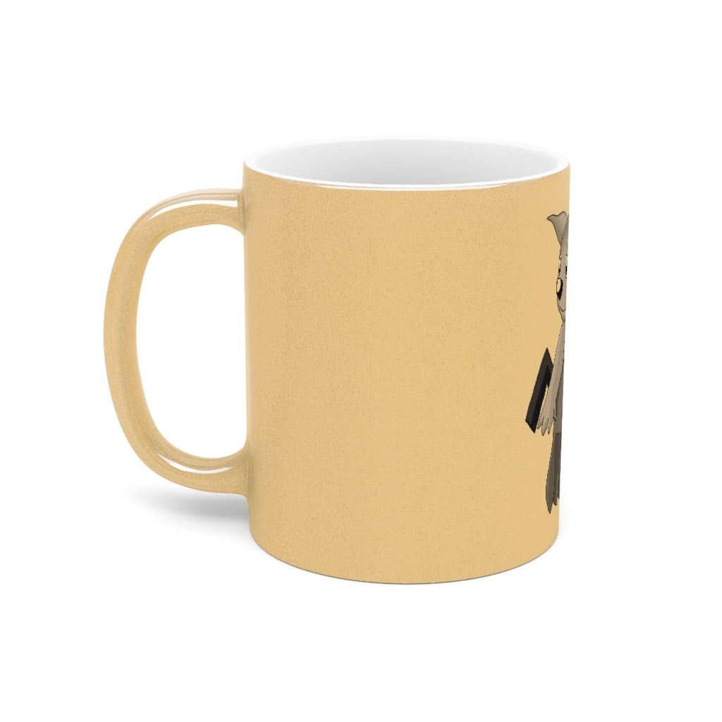 Sarcoot Metallic Mug in Gold and Silver finishes, showcasing personalized designs on a ceramic body with a C-handle.