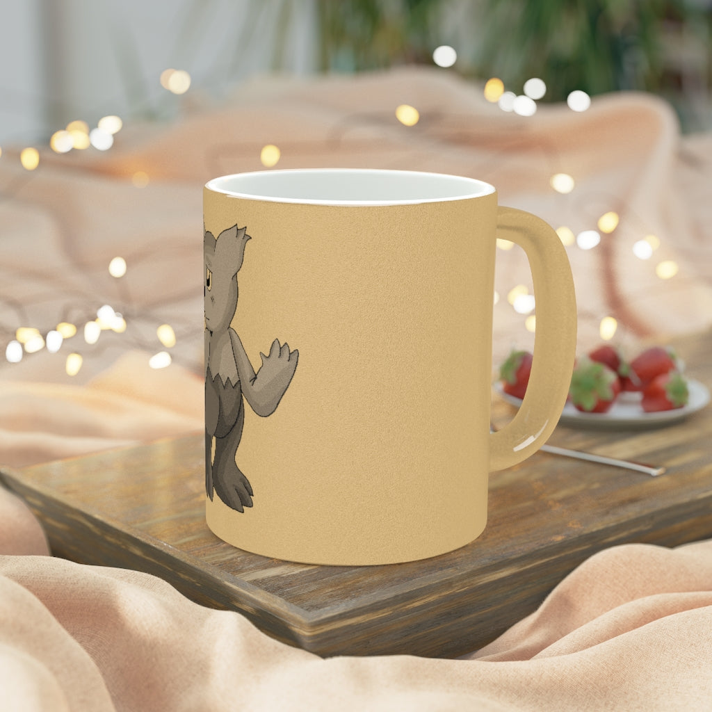 Sarcoot Metallic Mug in Gold and Silver finishes, showcasing personalized designs on a ceramic body with a C-handle.