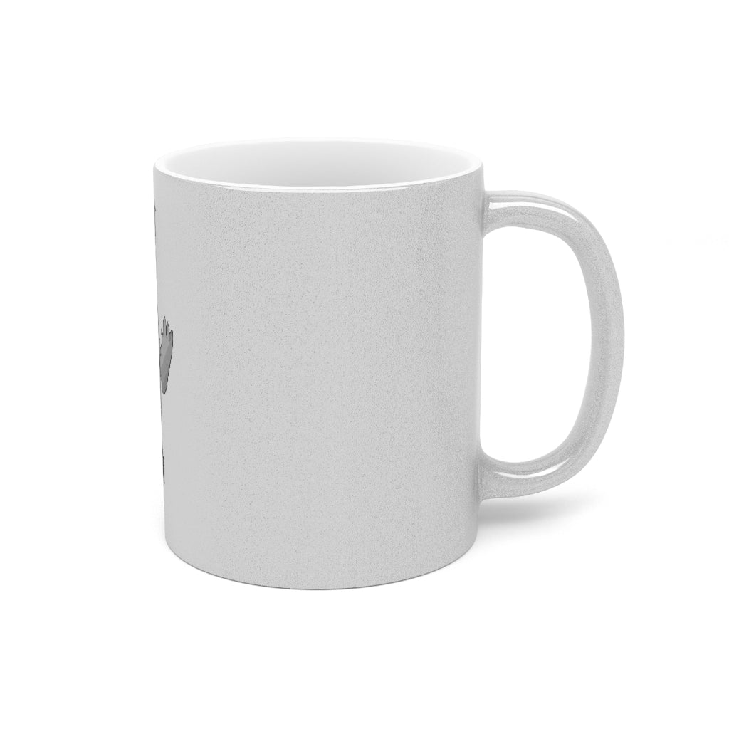 Sarcoot Metallic Mug in Gold and Silver finishes, showcasing personalized designs on a ceramic body with a C-handle.